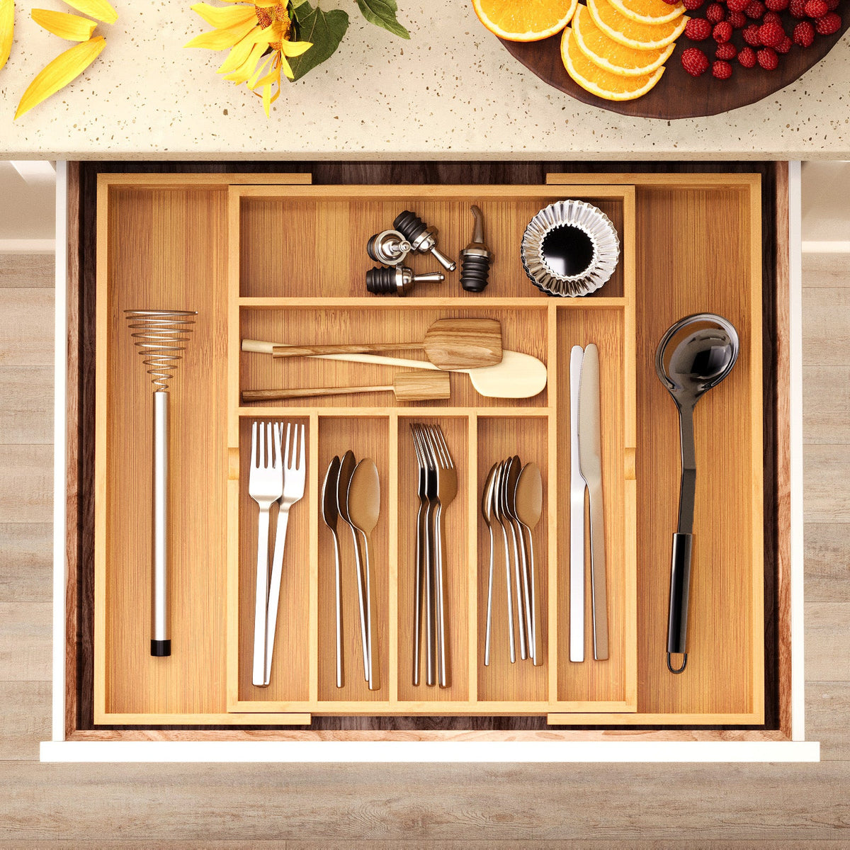 Bamboo Kitchen Utensil Storage Box in everyday use