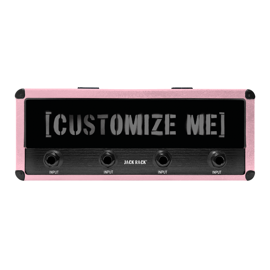 Pink and black amplifier-style Jack Rackr shell with CUSTOMIZE ME lettering on the front.