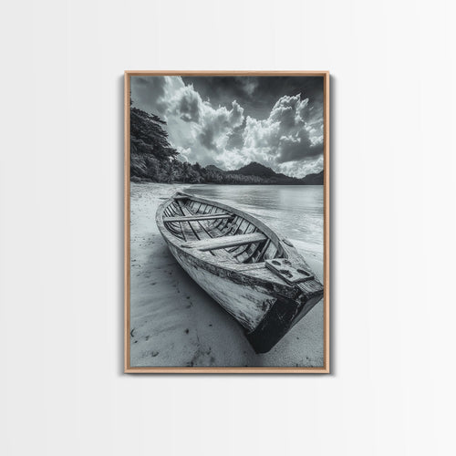 Abandoned Rowboat Black & White Canvas Wall Art