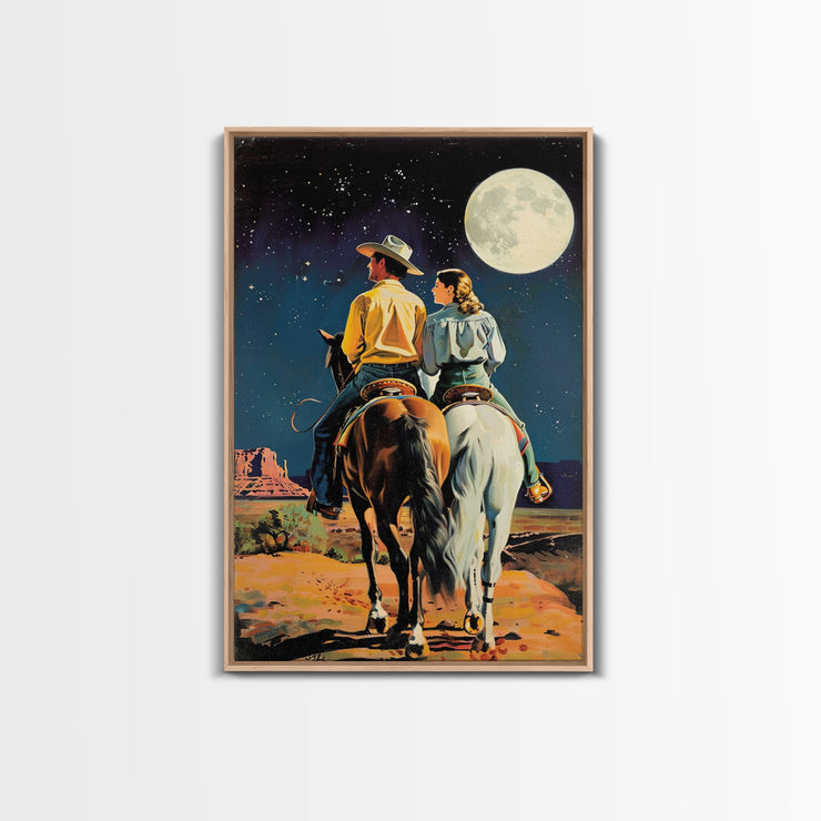 Cowboy Couple Moonlit Canvas Wall Art