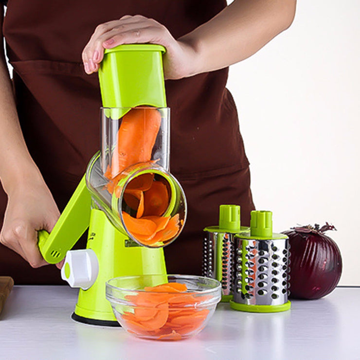 Manual Rotary Vegetable Slicer with Three Drums