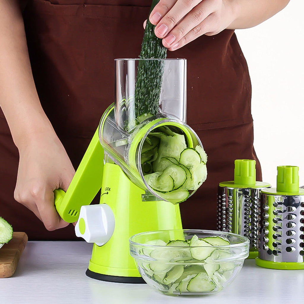Manual Rotary Vegetable Slicer with Three Drums