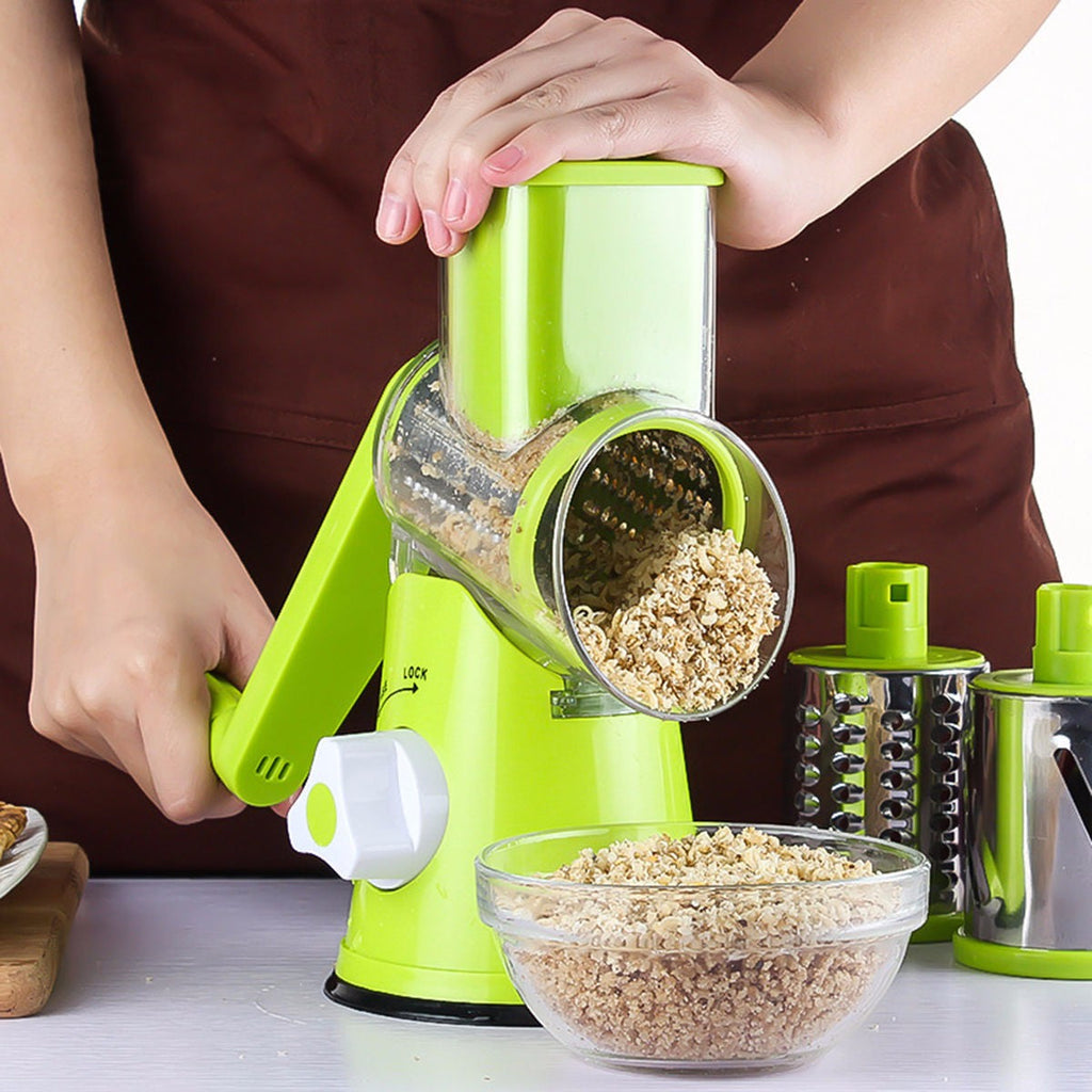Manual Rotary Vegetable Slicer with Three Drums
