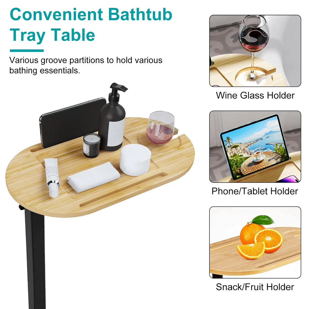 Freestanding Bamboo Bath Tray Table