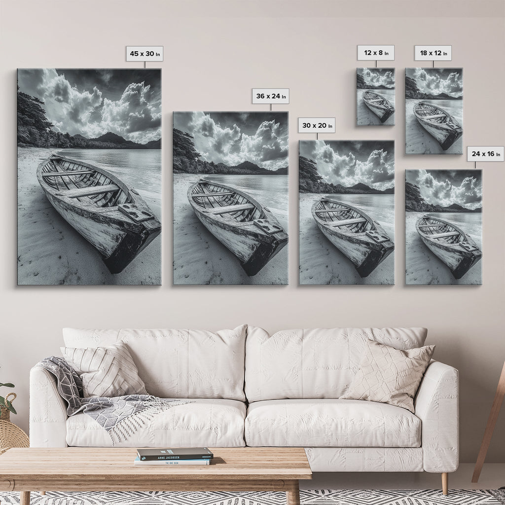 Abandoned Rowboat Black & White Canvas Wall Art
