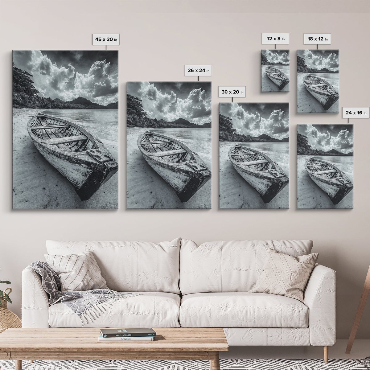 Abandoned Rowboat Black & White Canvas Wall Art
