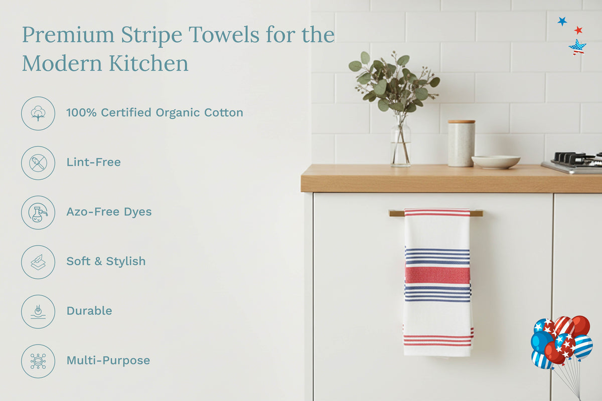 Striped Cotton Kitchen Towels · Set of 6