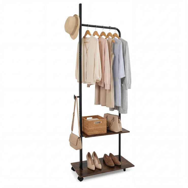 Rolling Clothing Rack with Storage Shelves
