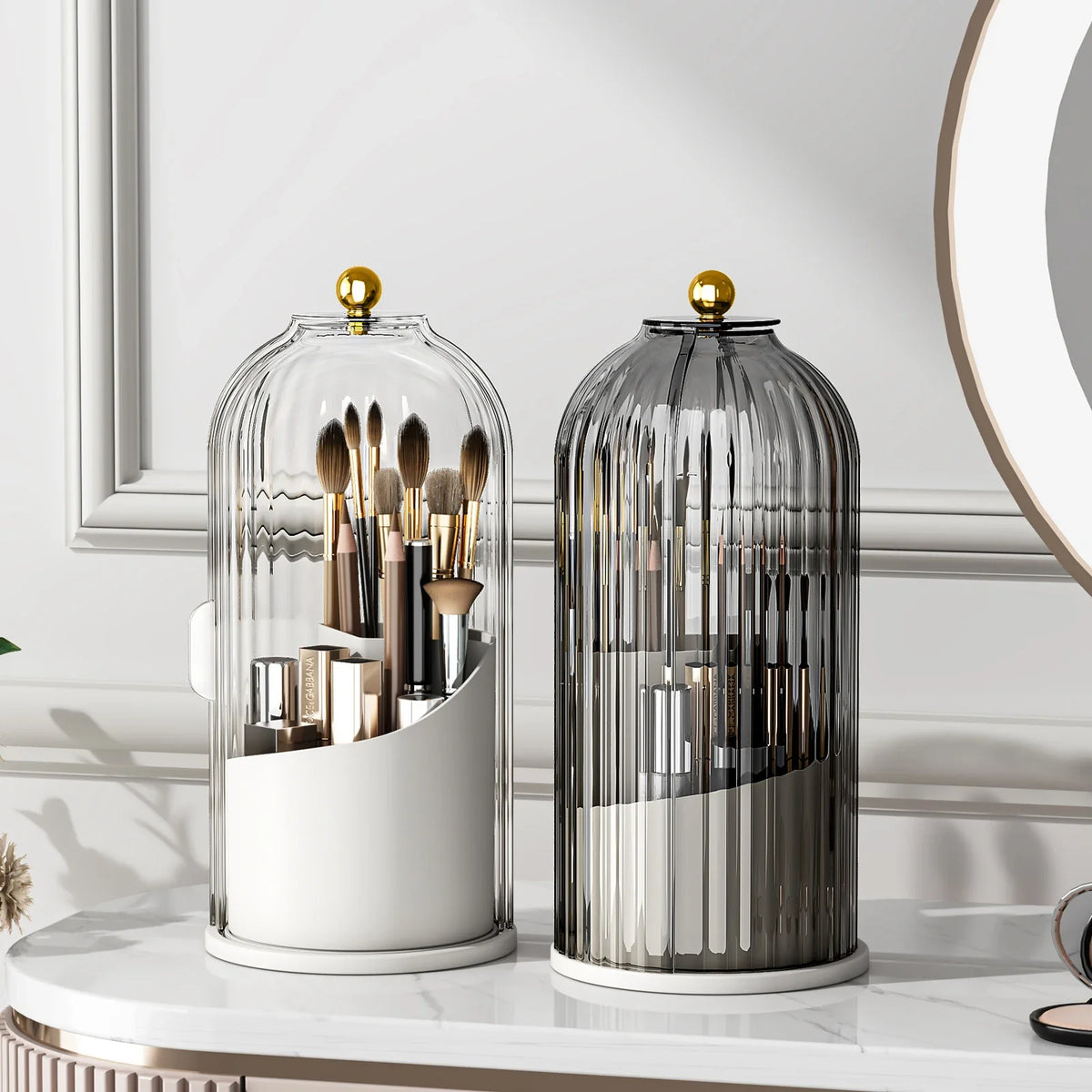 YOOLENS Rotating Makeup Brush Holder with Lid in everyday use