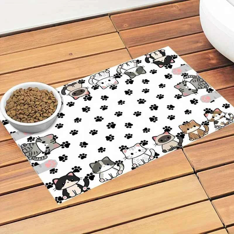 Cartoon Cat Feeding & Litter Area Mat