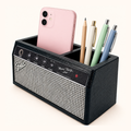 Fender Desk Organizer with pastel pink phone and pastel writing tools on a soft cream background.