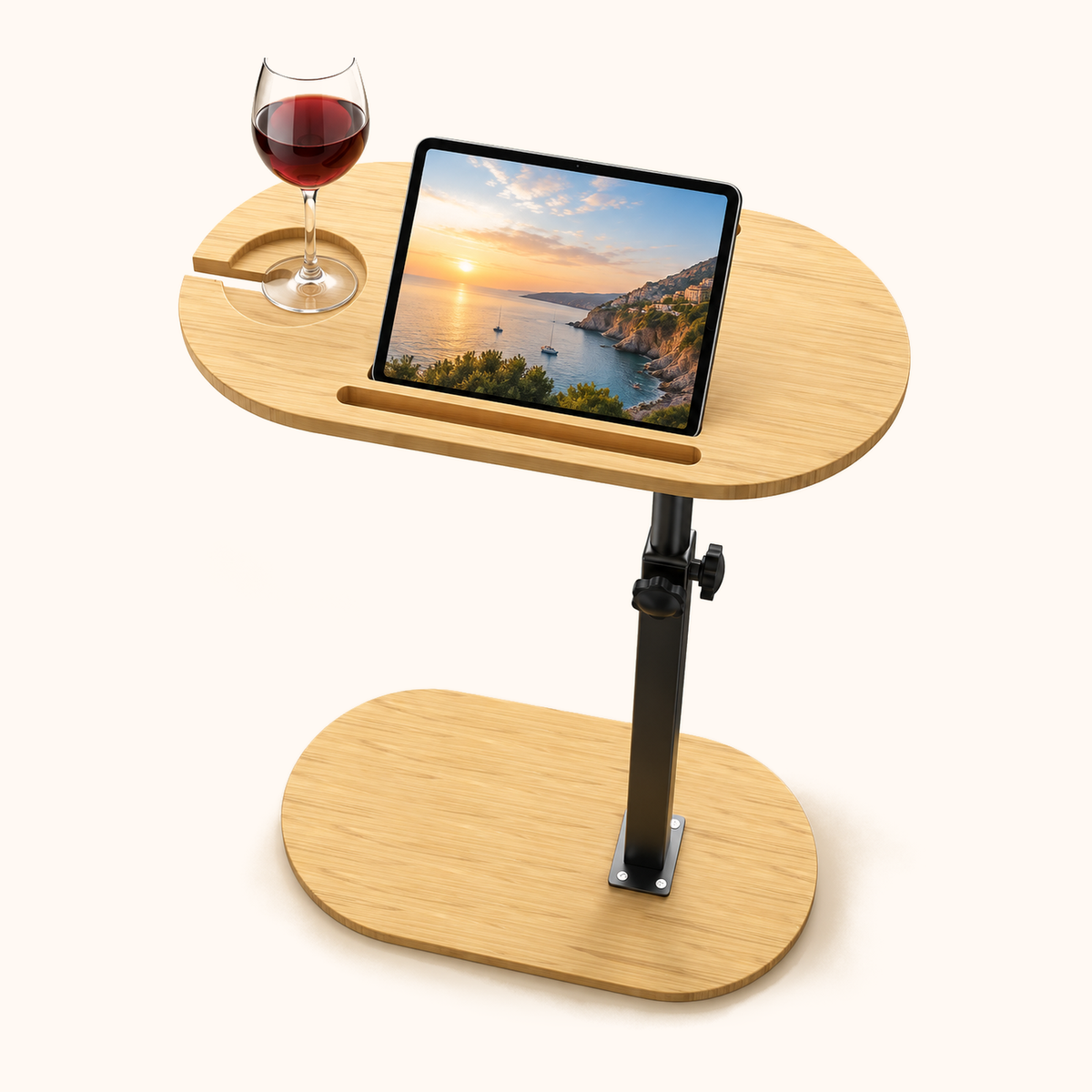 Freestanding Bamboo Bath Tray Table in everyday use