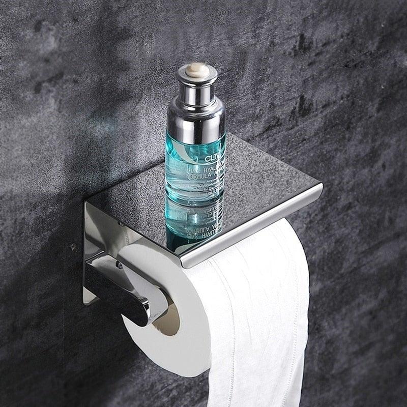 Wall-Mounted Toilet Paper Holder with Shelf