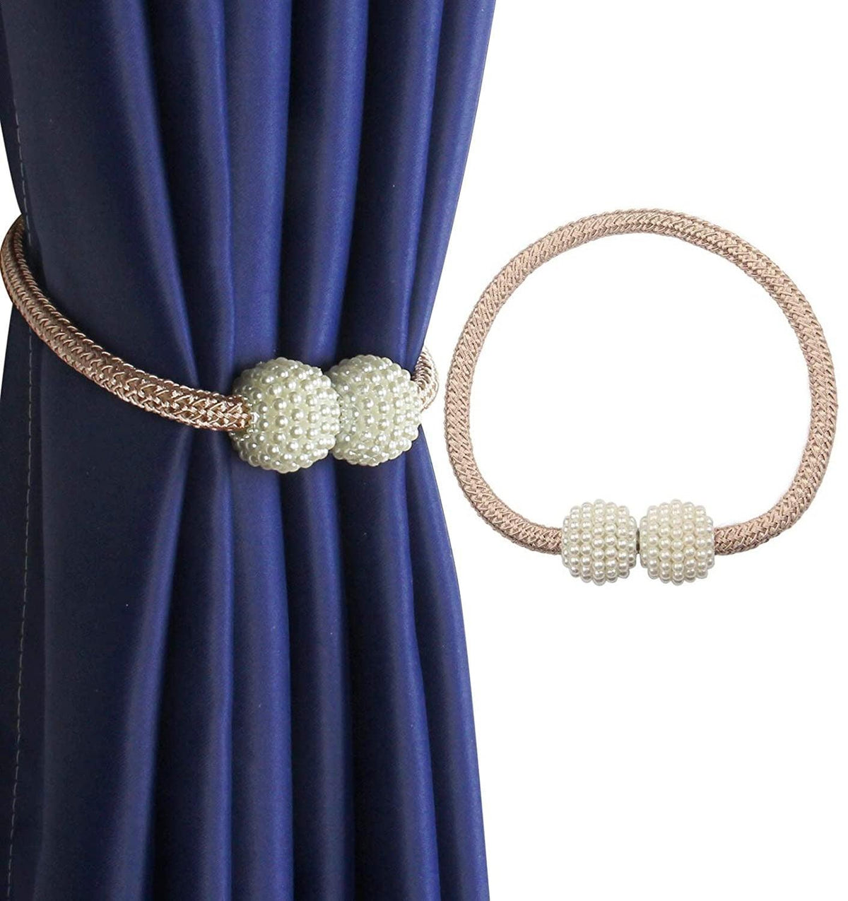 Pearl-Bead Magnetic Curtain Tiebacks in everyday use