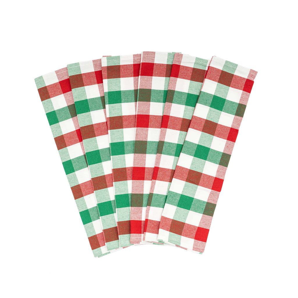 Plaid Cotton Kitchen Towels, Set of 6